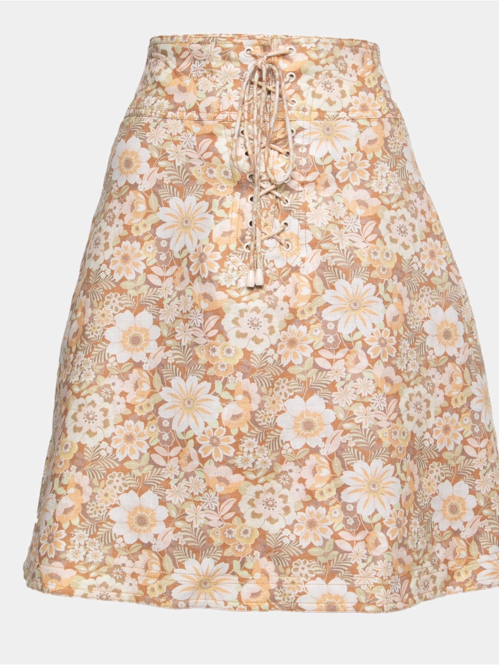 Zimmermann Lace-Up Floral linen A-Line Skirt - Beige, Cream, Peach